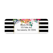 Black White Gold Modern Floral Glam Elegant Chic Etiket (Voorkant)