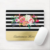 Black White Gold Modern Floral Glam Elegant Chic Muismat (Met muis)