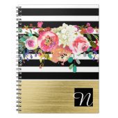Black White Gold Modern Floral Glam Elegant Chic Notitieboek (Voorkant)