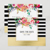 Black White Gold Modern Floral Glam Save the Date Aankondigingskaart (Voorkant / Achterkant)