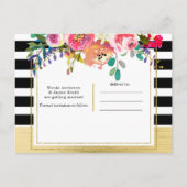 Black White Gold Modern Floral Glam Save the Date Aankondigingskaart (Achterkant)