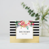 Black White Gold Modern Floral Glam Save the Date Aankondigingskaart (Staand voorkant)