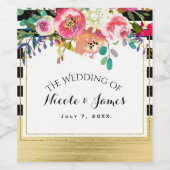 Black White Gold Modern Floral Glam Weddenschap Wi Wijn Etiket (Enkel label)