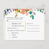 Black White Gold Modern Floral Glam Wedding RSVP Uitnodiging Briefkaart (Achterkant)