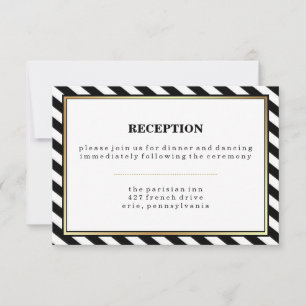 Black White Gold Modern Glam Stripes Receptie Kaart
