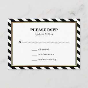 Black White Gold Modern Glam Stripes Weddenschap R RSVP Kaartje