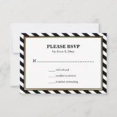 Black White Gold Modern Glam Stripes Weddenschap R RSVP Kaartje (Voorkant)