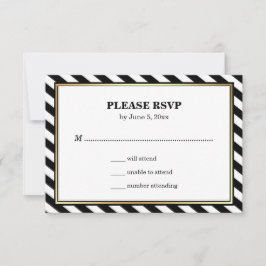 Black White Gold Modern Glam Stripes Weddenschap R RSVP Kaartje