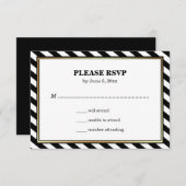 Black White Gold Modern Glam Stripes Weddenschap R RSVP Kaartje (Voorkant / Achterkant)