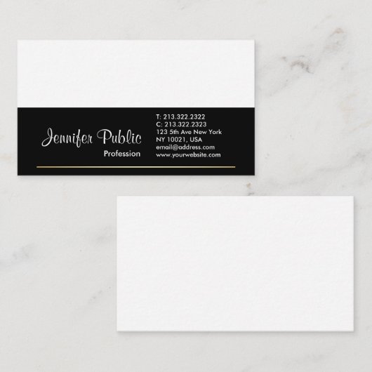 Black White Gold Modern Professional Plain Elegant Visitekaartje (Voorkant / Achterkant)