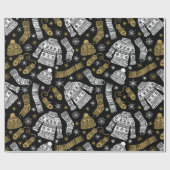 Black White Gold Modern Winter Clothing Cadeaupapier (Vlak)