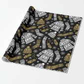 Black White Gold Modern Winter Clothing Cadeaupapier (Uitgerold)