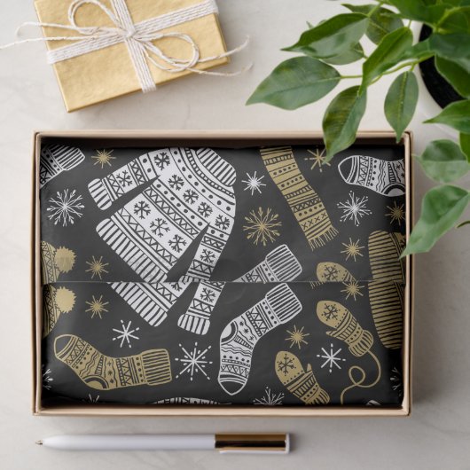 Black White Gold Modern Winter Clothing Tissuepapier (Geschenk)