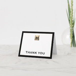 Black White Gold Monogram Hartelijk dank Notitiekaartje