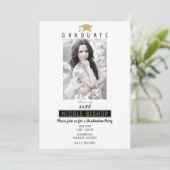 Black White Gold Photo Afstuderen Graduparty Kaart (Staand voorkant)