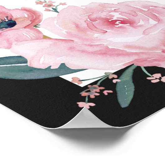 Black White Gold Pink Floral Wedal Welcome Sign Poster (Hoek)