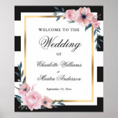 Black White Gold Pink Floral Wedal Welcome Sign Poster (Voorkant)
