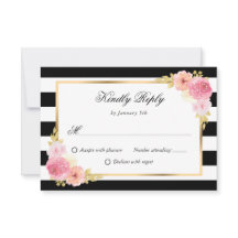 Black White Gold Pink Waterverf Floral Wedding