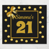 Black White Gold Polkadot girly glam 21st verjaard Sparkling Wijnetiket (Enkel label)
