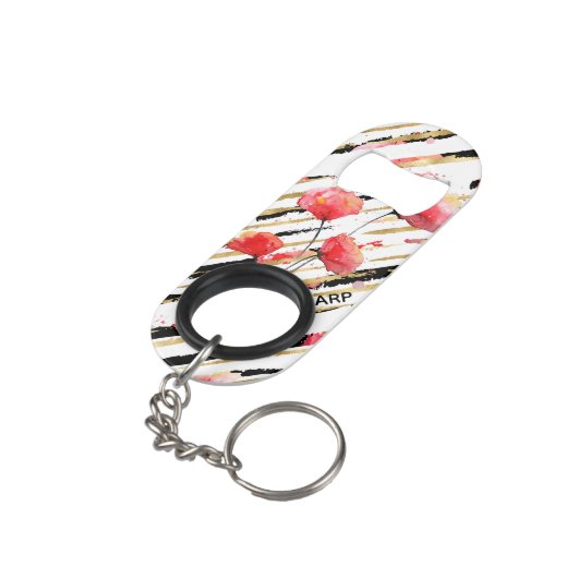*~* Black White Gold Red Poppy Pattern Mini Flessenopener (Achterkant Gekanteld)