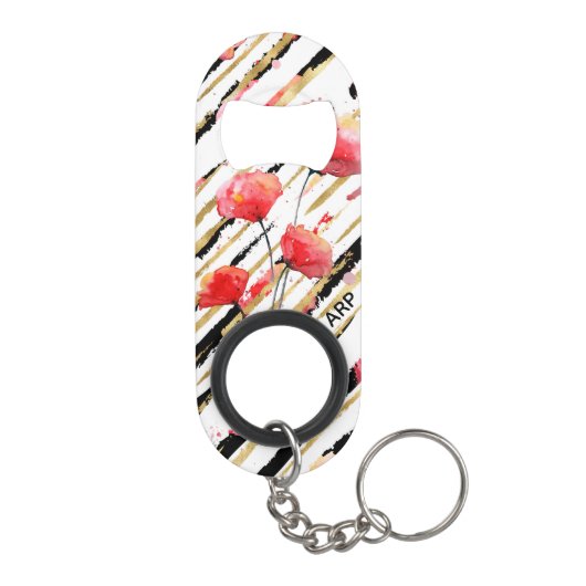 *~* Black White Gold Red Poppy Pattern Mini Flessenopener (Achterkant)