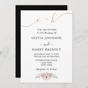 Black White Gold Rustic Eucalyptus Wedding Invite Kaart
