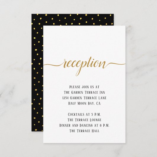 Black White Gold Script Minimal Wedding Reception Informatiekaartje (Voorkant / Achterkant)