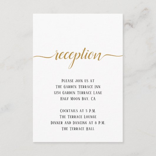 Black White Gold Script Minimal Wedding Reception Informatiekaartje (Voorkant)