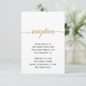 Black White Gold Script Minimal Wedding Reception Informatiekaartje (Staand voorkant)