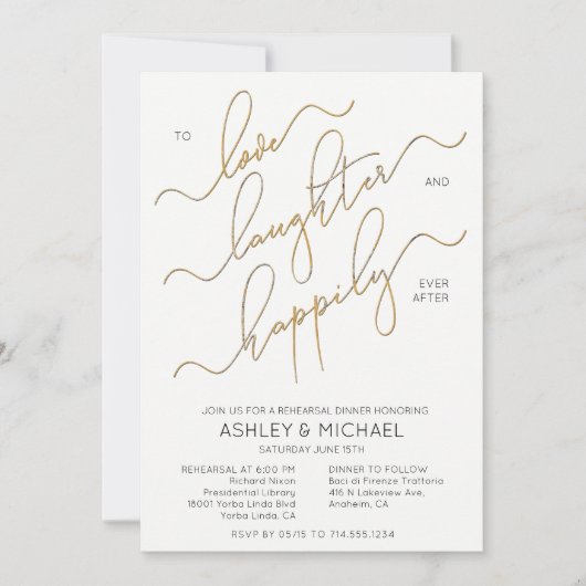 Black White Gold Script Photo Rehearings Dinner Kaart (Voorkant)