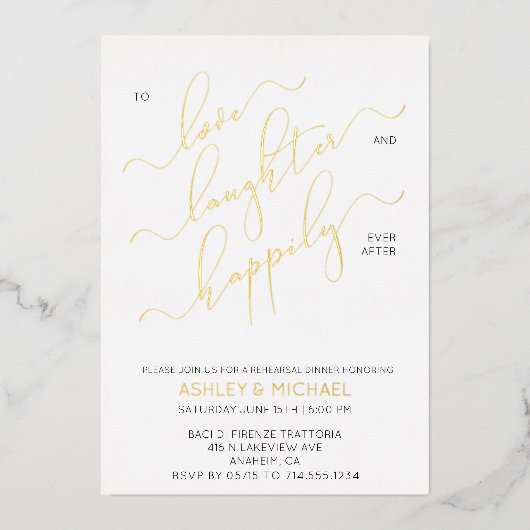 Black White Gold Script-repetitie Dinner Folie Uitnodiging (Voorkant)