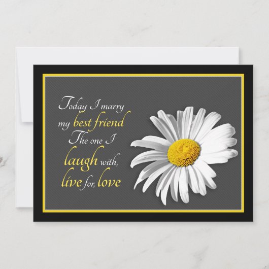 Black White Gold Shasta Daisy Wedding Invitation Kaart (Voorkant)