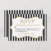 Black White Gold Stripe RSVP Wedding Response Meal (Voorkant / Achterkant)
