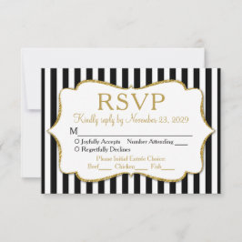 Black White Gold Stripe RSVP Wedding Response Meal