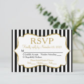 Black White Gold Stripe RSVP Wedding Response Meal Kaartje (Staand voorkant)