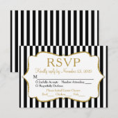 Black White Gold Stripe RSVP Wedding Response Meal Kaartje (Voorkant / Achterkant)