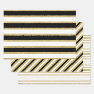 Black White Gold Stripes Assortation Inpakpapier Vel