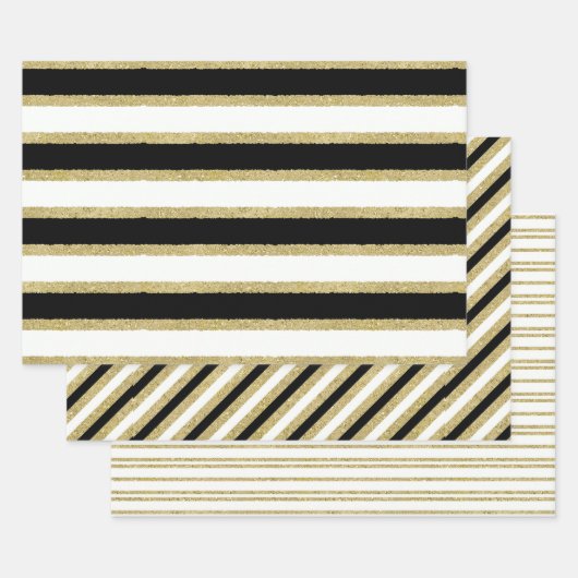 Black White Gold Stripes Assortation Inpakpapier Vel (Set)