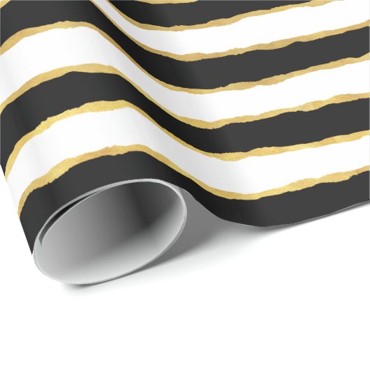 Black White Gold Stripes Cadeaupapier (Rol Hoek)