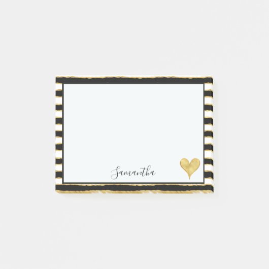 Black White Gold Stripes Heart Post-it® Notes (Voorkant)