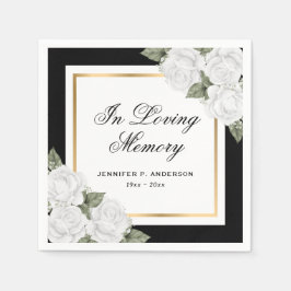 Black White Gold Waterverf Floral Memory Funeral Servet