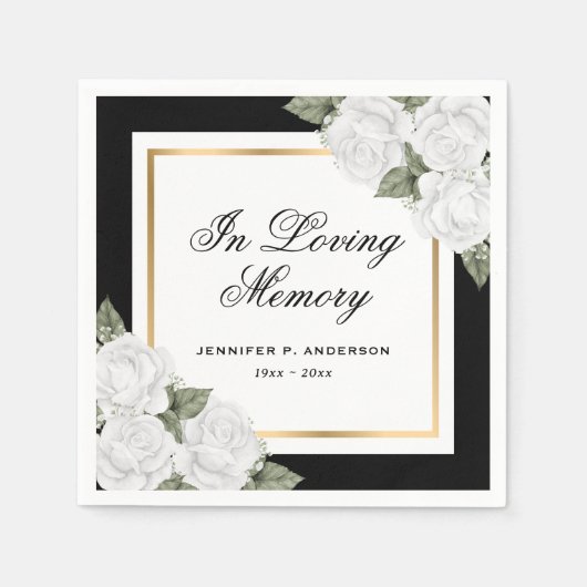 Black White Gold Waterverf Floral Memory Funeral Servet (Voorkant)