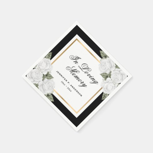 Black White Gold Waterverf Floral Memory Funeral Servet (Hoek)
