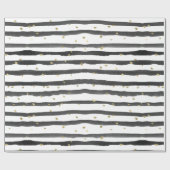 Black White Gold Waterverf Stripes en Stippen Cadeaupapier (Vlak)