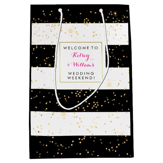 Black White Gold Wedding Out of Town Gast Welkom Medium Cadeauzakje (Voorkant)