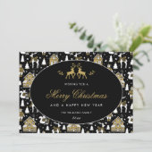 Black White Gold Winter Pattern Feestdagenkaart (Staand voorkant)