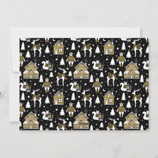 Black White Gold Winter Pattern Feestdagenkaart (Achterkant)