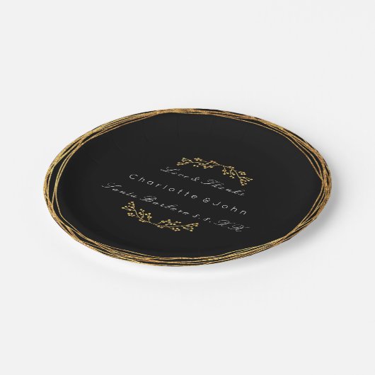 Black White Gold Wreath Floral Wedding Vip Papieren Bordje (Gekanteld)