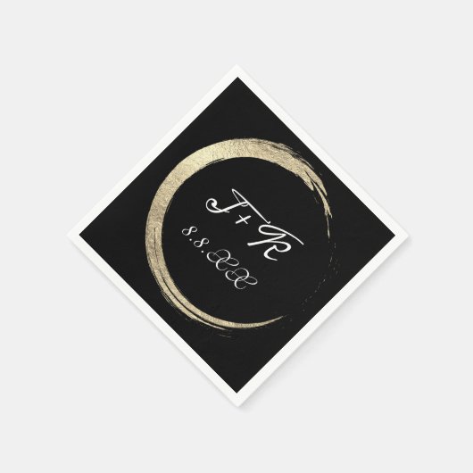 Black White Gold WreatInitiaal Monogram Datum Servet (Hoek)