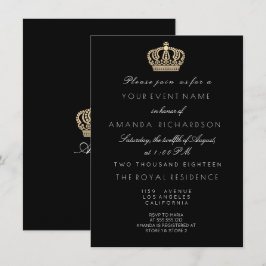 Black White Golden Crown Royal Glitter 16th Bridal Kaart